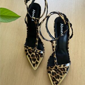 Abound Leopard Print Pointed Toe Ankle-Strap Heels with Gold Caps